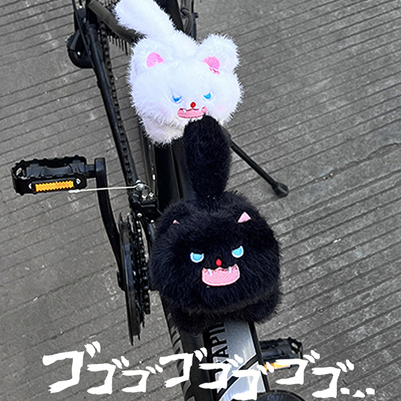 猫咪炸毛自行车装饰玩偶公仔骑行山地车挂件魔术贴竞速车车把手