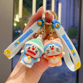 新款卡通植绒哆啦A梦钥匙扣可爱蓝胖子公仔挂件情侣包包礼品批发