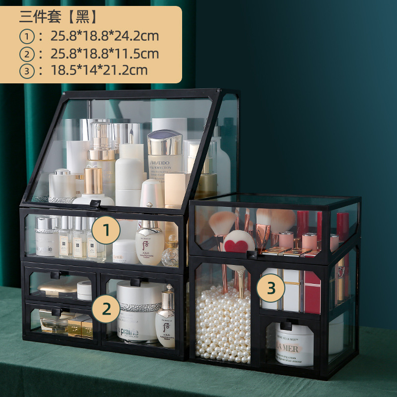 化粧品収納ボックスデスクトップガラス非アクリル口紅唇釉薬ブラシバケツ整理スキンケア化粧台棚|undefined
