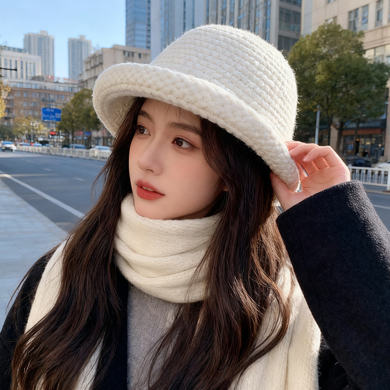 秋冬日系加厚毛线渔夫帽子女卷边盆帽纯色百搭保暖显脸小针织帽男|undefined
