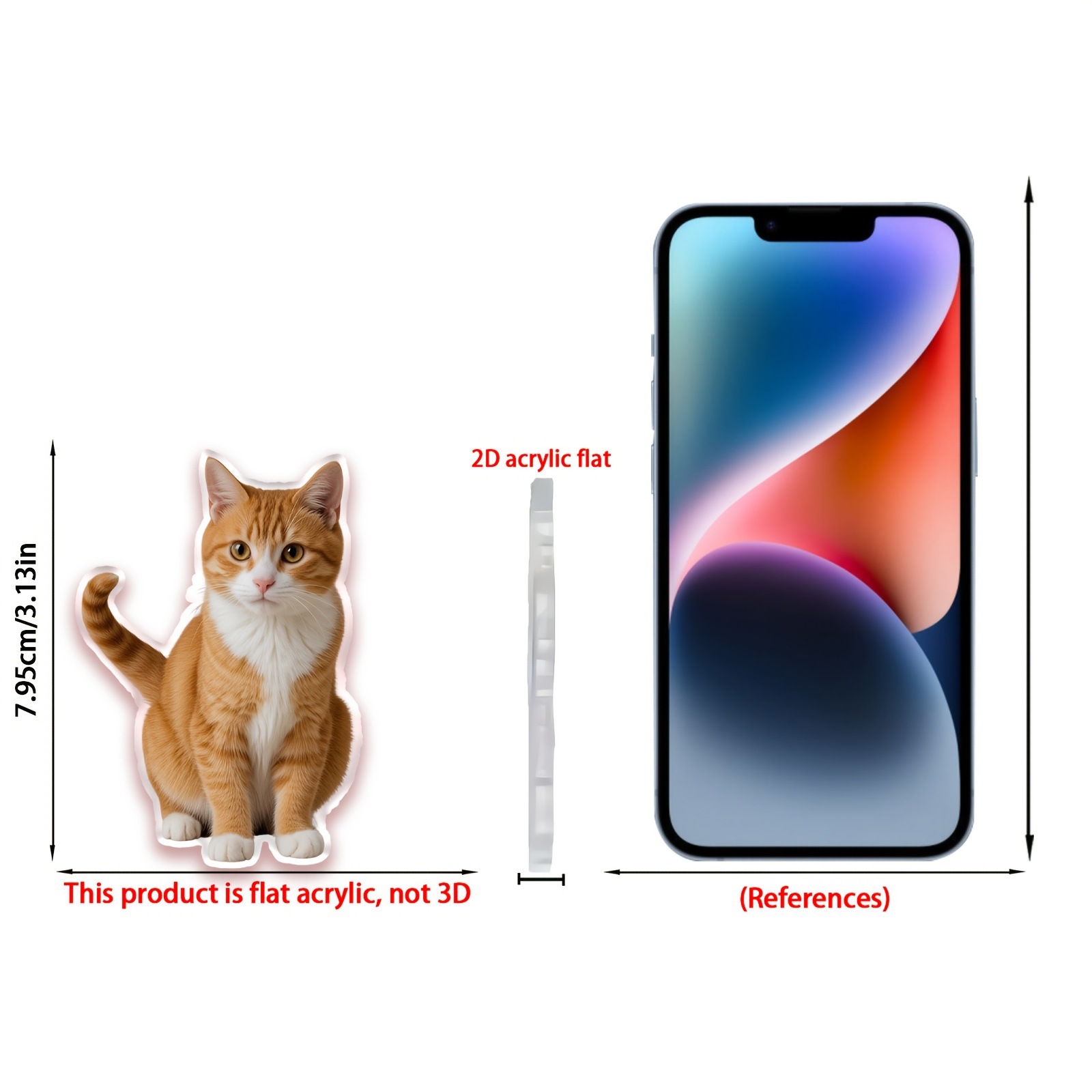 Colgante decorativo de gato naranja plano 2D-Material acrílico 2D Colgante de gato mullido y realista Navidad