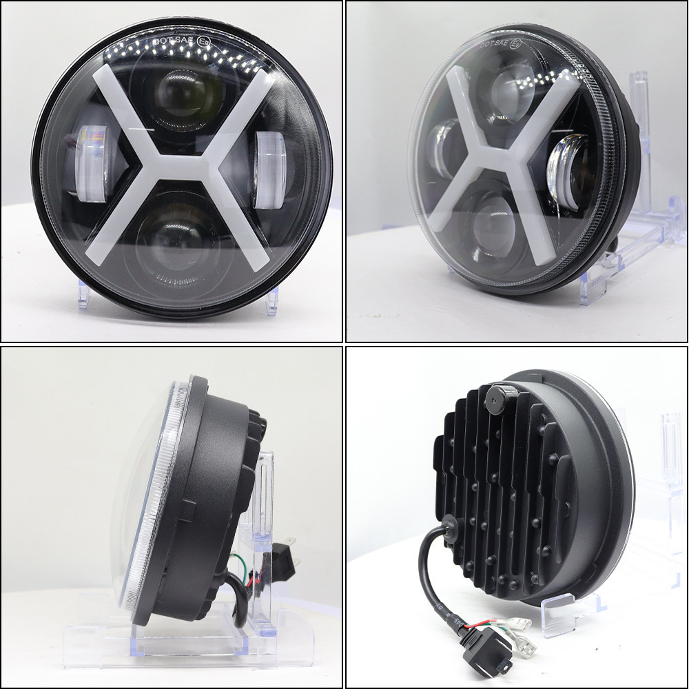 Cross-border LED headlight X-type aperture 5.75inch LED headlight modification for off-road vehicle lights Harley motorcycle headlamp