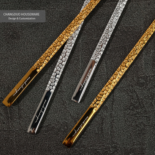 Light luxury solid hammered pattern chopsticks public chopsticks Internet celebrity Japanese and Korean stainless steel tableware wedding restaurant hotel gift