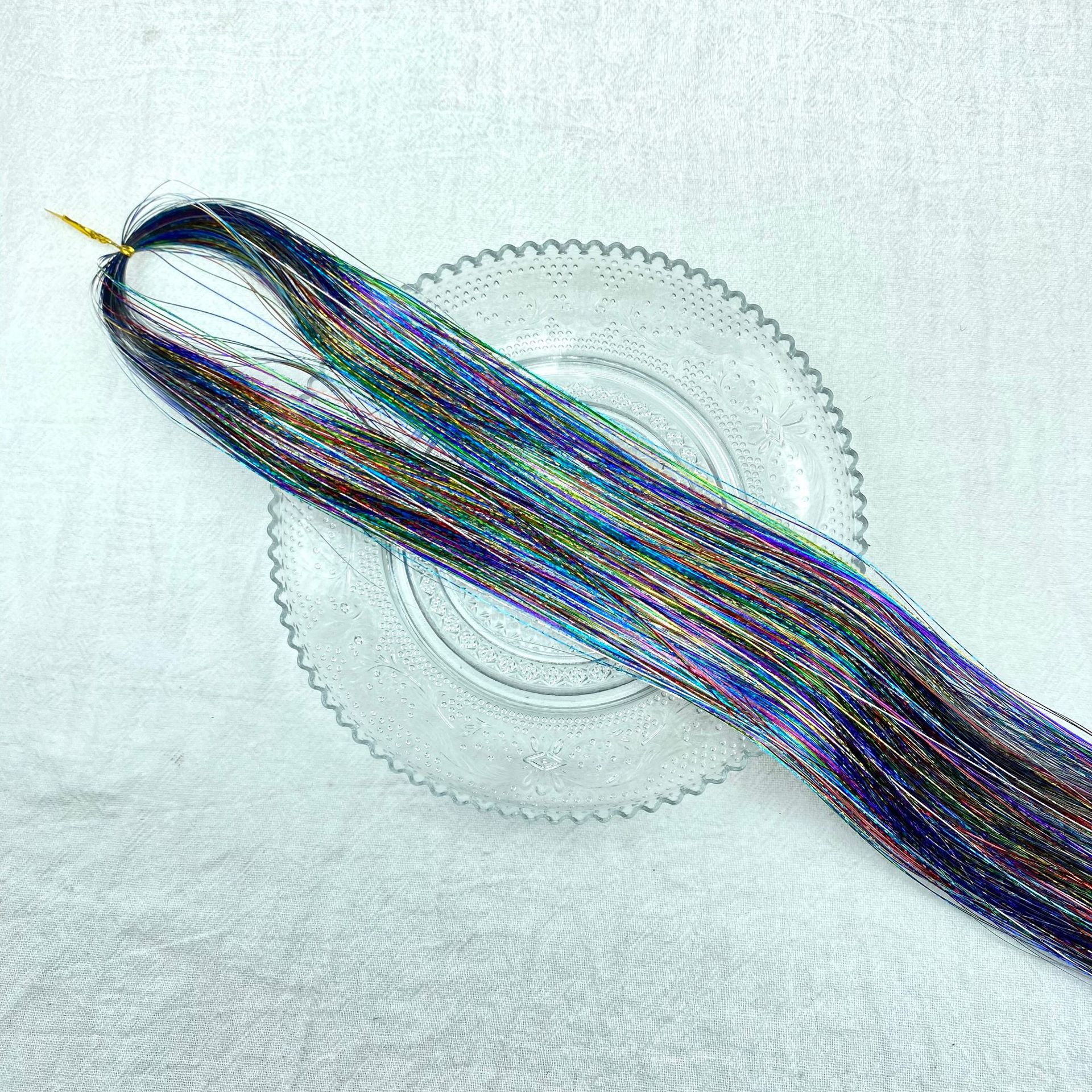 Extensiones transfronterizas de cabello tinselhair láser PET oro cabello conjunto de cabello de cebolla brillante peluca colorido fantasía