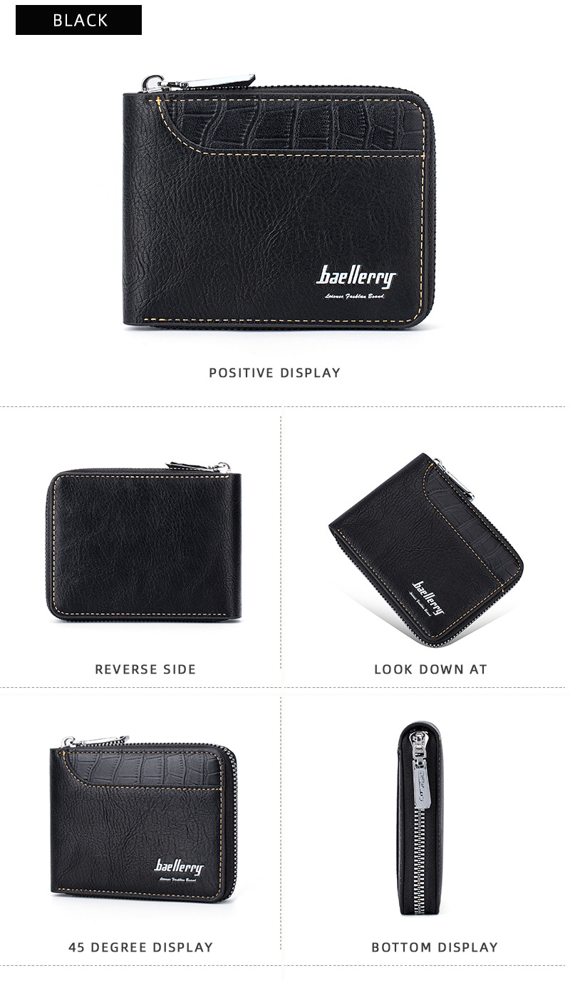 New Men's Short Wallet Retro Multi Slot Zipper Coin Purse Contrasting Color Card Bag_voghion.com