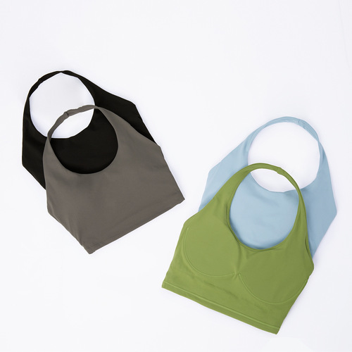  Cross-border selected yoga sports bra with shock absorption semi-fixed cup fashion backless workout top