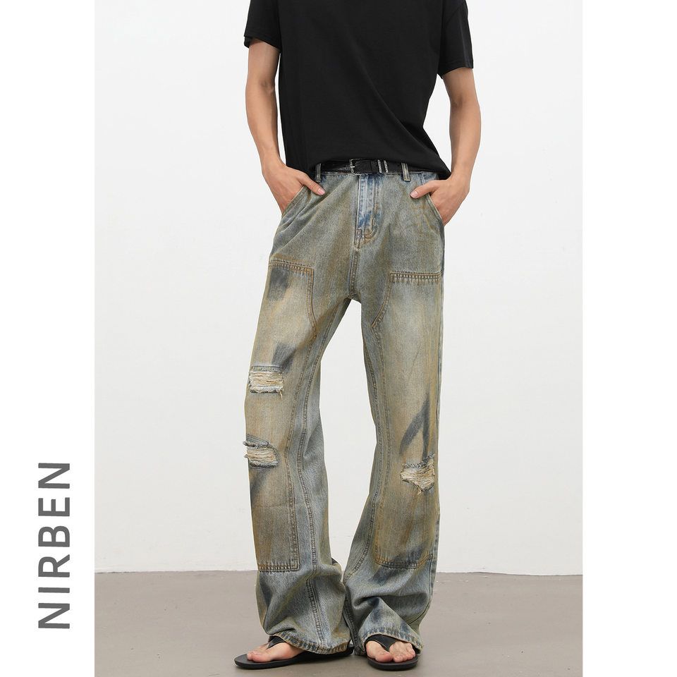 Quần jeans nam dáng ống loe nhẹ cạp vừa phong cách đường phố — Màu xanh dương