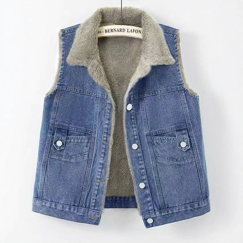 Large Pocket Versatile Denim Vest Jacket for Women, Spring and Autumn 2026 New Style, Loose Fit, Slimming, Outerwear Large Pocket Versatile Denim Vest Jacket for Women, Spring and Autumn 2026 New Style, Loose Fit, Slimming, Outerwear
