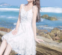 2024夏季台湾新款女装裙子沙滩裙小个子a字仙女裙流苏吊带连衣裙