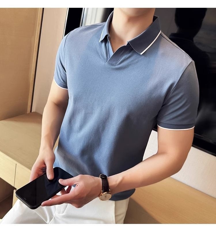 Áo Polo Nam Cổ Bẻ Vải Lụa Băng Mát Mùa Hè Tay Ngắn — màu đen, Cao bồi xanh, màu trắng chi tiết 18