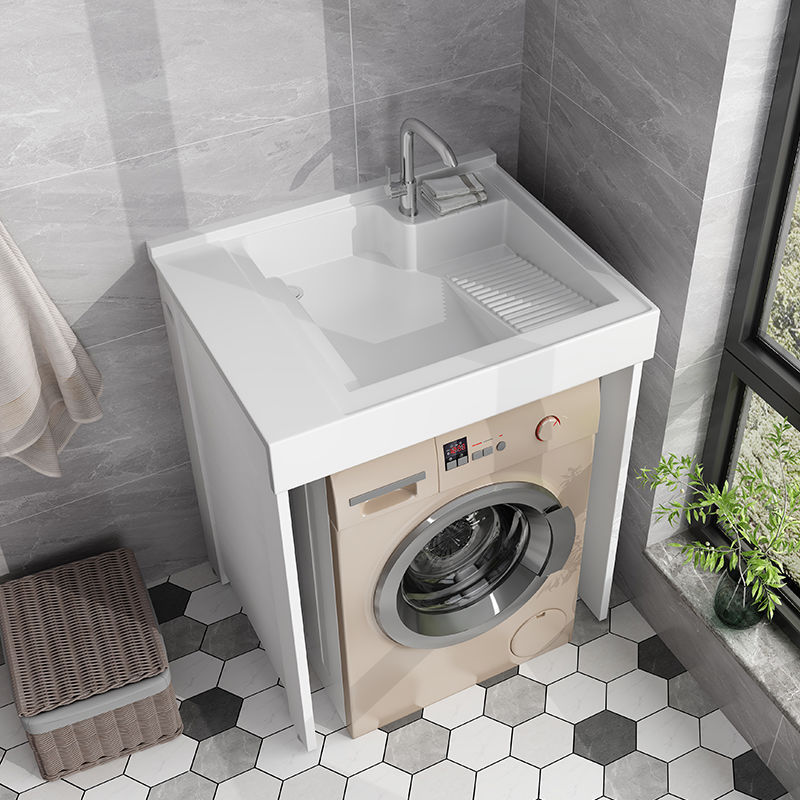 Small Apartment Balcony Laundry Cabinet Integrated Basin Laundry Sink with Washboard Drum Washing Machine Cabinet Combination Nailed