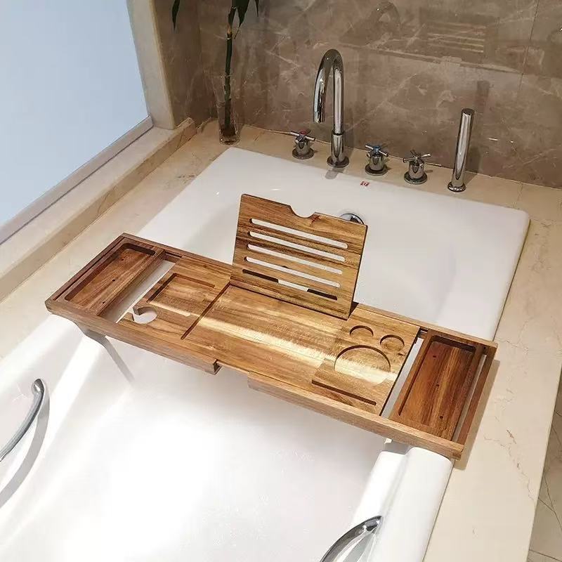 Bathtub Tray Wooden Expandable Bathtub Storage Rack Can Hold Tablet Books Mobile Phone Water Cup Storage Rack
