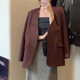 韩国十三行女装时尚领单排扣西装外套女秋装显瘦西服