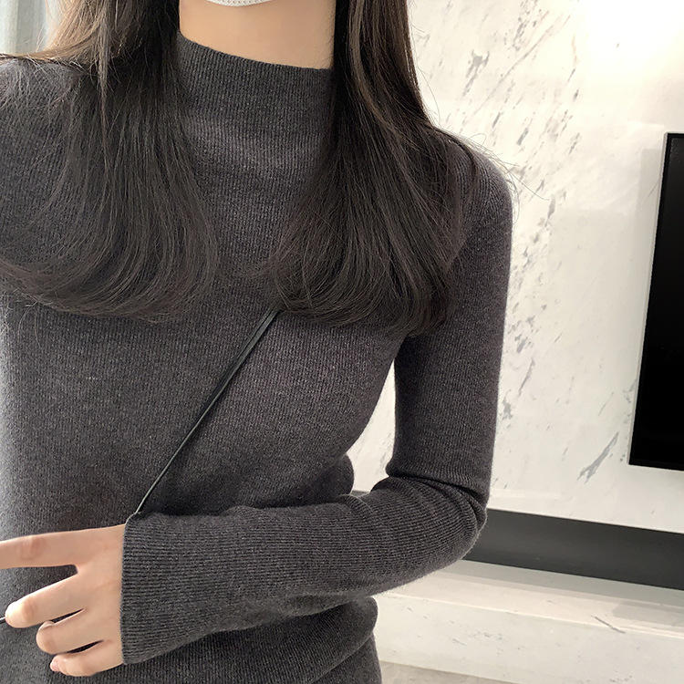 자오 콜라  원활한 통합 세미 하이 칼라 스웨터 2024 가을과 겨울 새로운 단색 슬림 조커 내베이스 셔츠