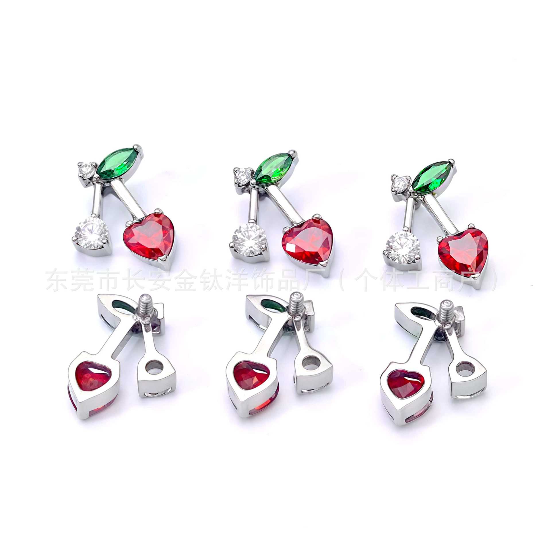 F136 Titanium Cute Cherry Heart Zircon Lip Labret Stud Piercing Jewelry detail image 8