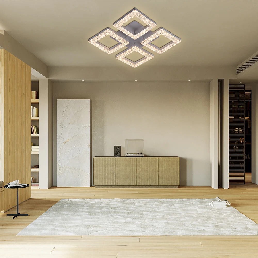 Lámpara de techo de cristal nórdica lámpara de techo rectangular lámpara de diamante dimmable dormitorio sala de estar comedor luz