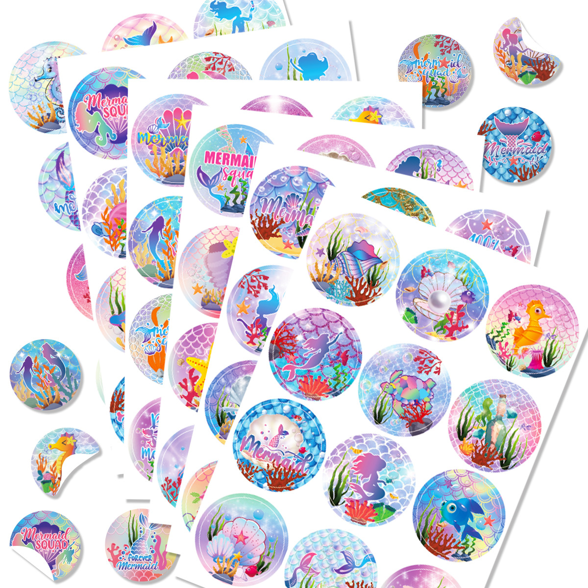 美人鱼主题生日派对装饰贴纸 儿童生日礼品装饰不干胶贴纸封口贴