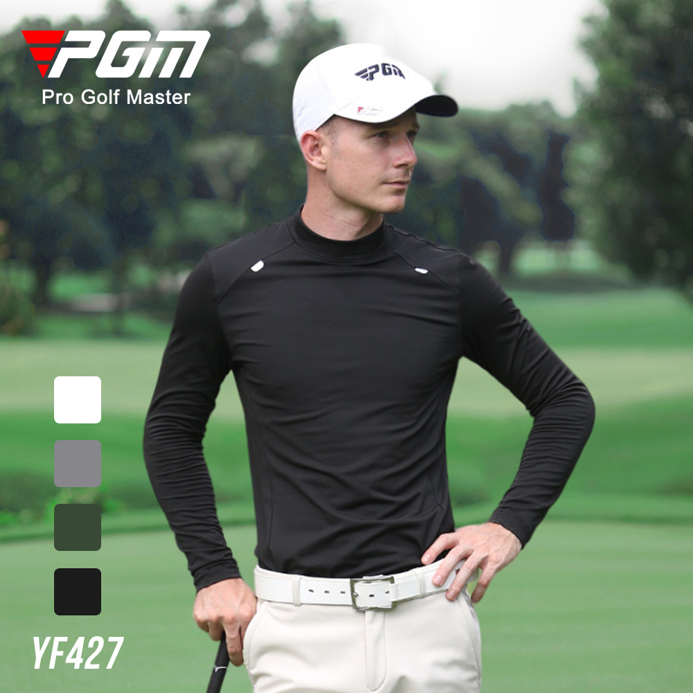 Áo thun dài tay golf nam PGM giữ ấm nhung mài mùa thu đông — YF427-Đen, YF427-Hoa màu xám, YF427-màu trắng, YF427-Màu xanh quân đội