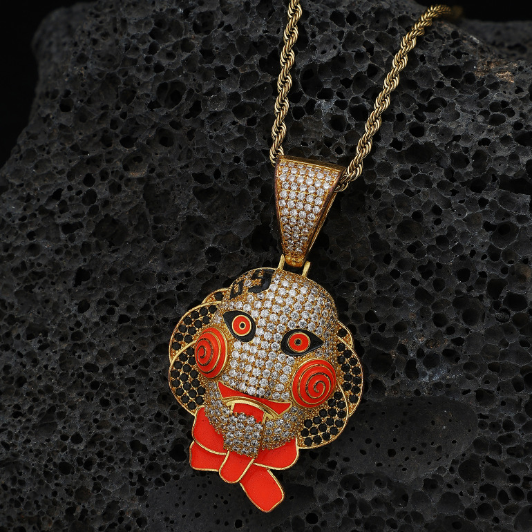 Nuevo diamante de bronce de diamante de piedra motosierra de suspensión de cadena de torsión de rap callejero personalidad hip hop collar de hombre image 7