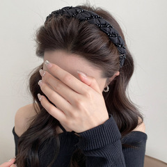 女性用の高級黒編み込みヘアピンとヘッドバンド、ファッショナブルで多用途、高頭頂部のヘッドバンド、ヘアプレスと洗顔用ヘッドバンド