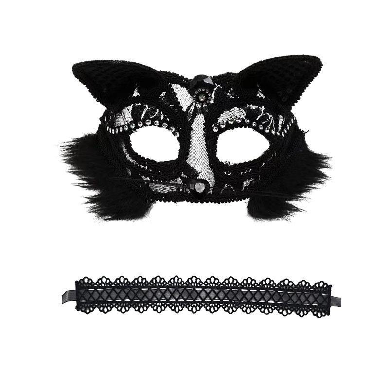 Amazon nuevo Halloween baile de máscaras adulto vestido medio cara cara zorro cara gato de encaje máscara de baile