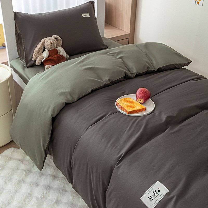 Cama de dormitorio de un solo estudiante de algodón de tres piezas, funda de edredón de algodón simple, sábana, sábana, ropa de cama de cuatro piezas