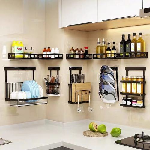 Kitchen shelf non-drilling bowl rack wall-mounted sink draining rack home draining utensils knife rack seasoning rack storage