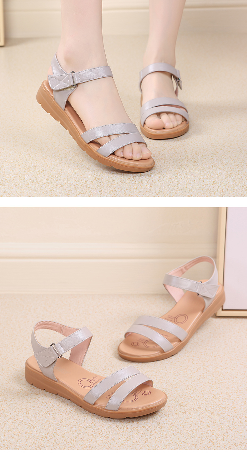 Dép sandal nữ đế bằng da mềm gân bò chống trượt mùa hè — Xám be chi tiết 15