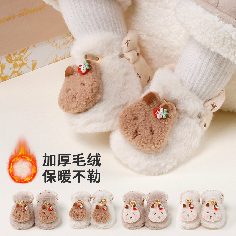 新生儿宝宝学步鞋袜秋冬加绒加厚婴儿鞋袜儿童可爱卡通保暖地板鞋