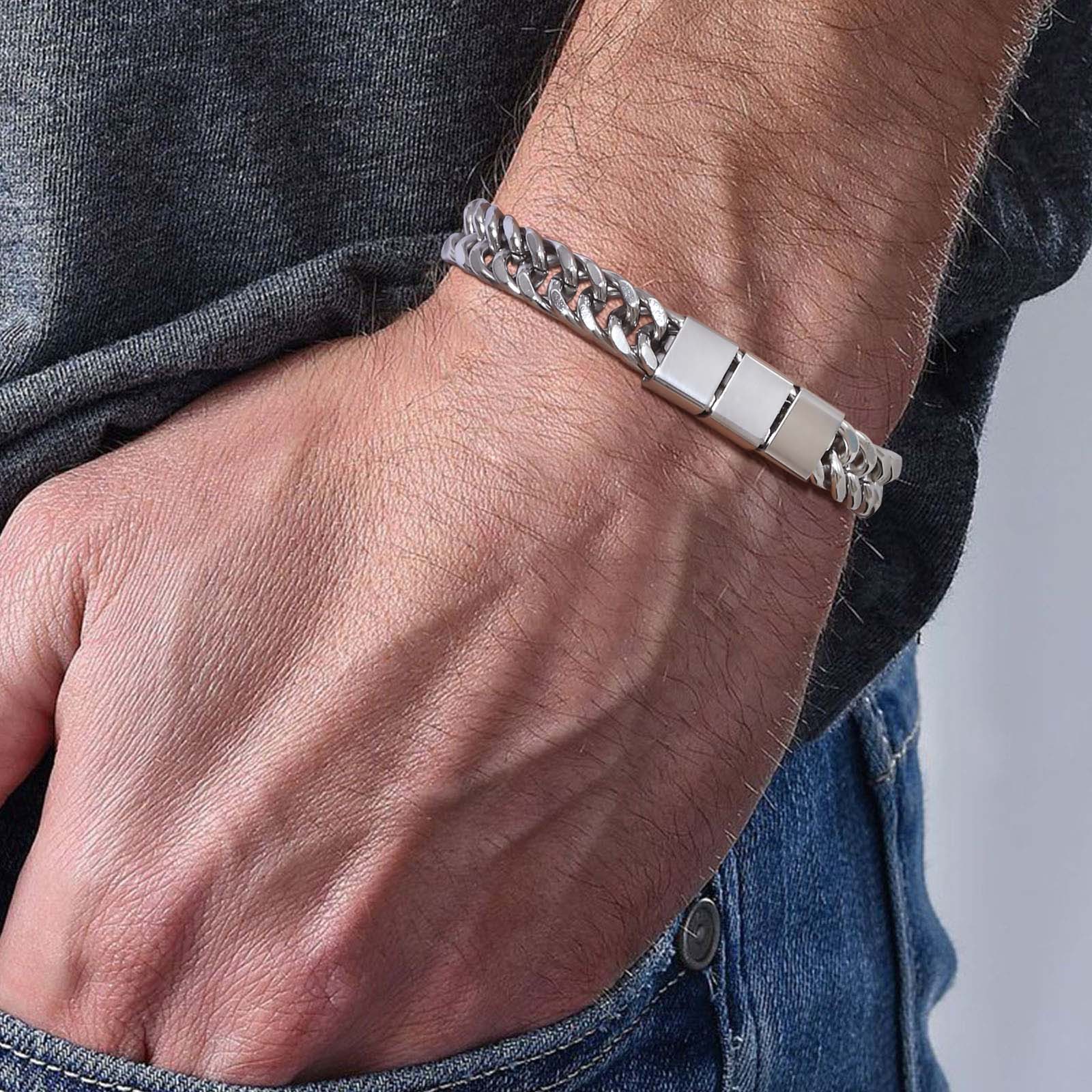 Titanium Steel Cuban Chain Bracelet Geometric Design For Men_voghion.com