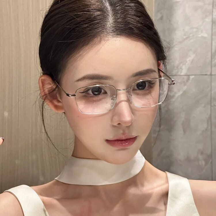 Little Red Riding Book Box Internet Popular Anti-Blue Light Flat Mirror Large Face Slimming Myopia Glasses Finished Metal Frame for Women