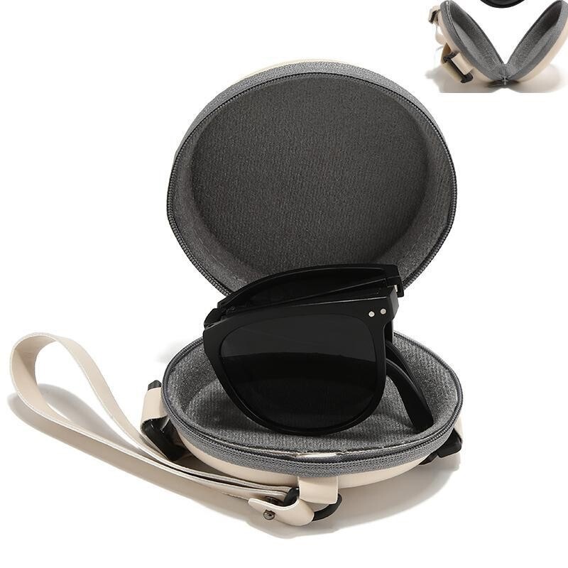 Banxia glasses case, same style folding sunglasses case, round glasses case storage box, zipper bag, portable leather case Banxia glasses case, same style folding sunglasses case, round glasses case storage box, zipper bag, portable leather case