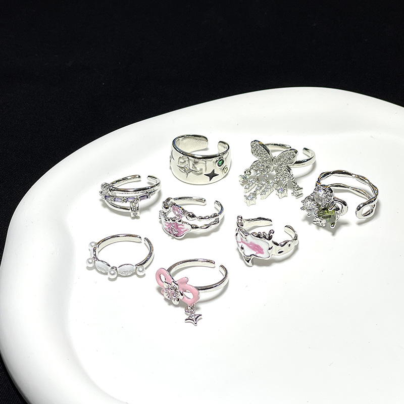 10g Weight Rhinestones Inlay Material Open Rings Classification Adjustable Ring Size 1 Piece Quantity Daily, Street Occasion Copper Material Geometric Pattern Women's Gender Plating, Inlay Design Sweet, Cool Style Style Wholesale Sweet Cool Style Geometric Copper Plating Inlay Rhinestones Open Rings 2