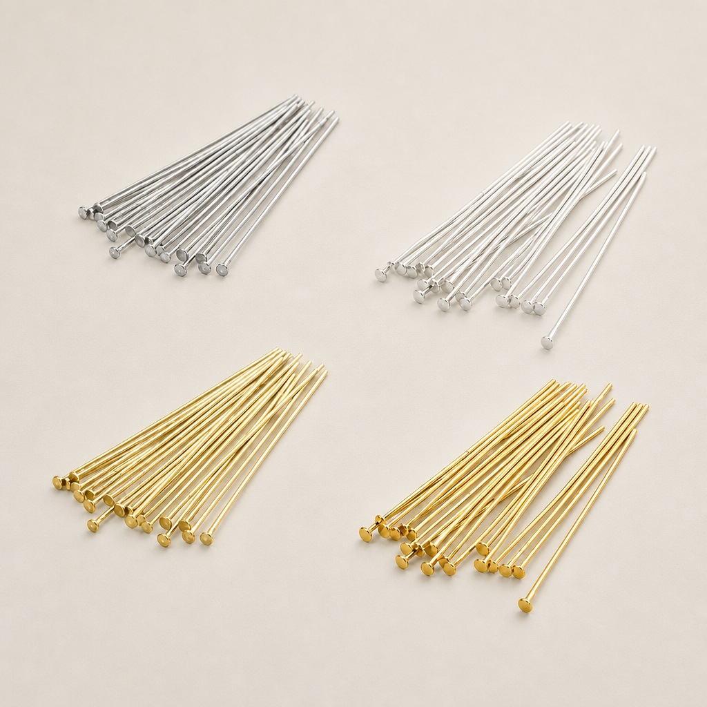 铜T字针平针镀金镀银镀钯金0.6mm0.7mm手链耳环DIY串珠饰品配件款