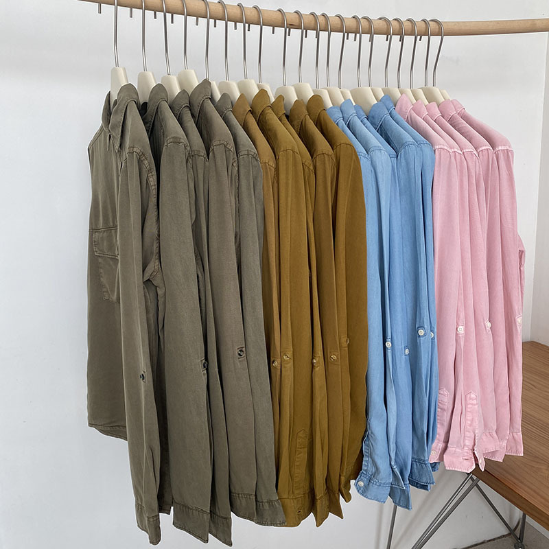 Autumn and Spring New Tencel Cotton Denim Shirt for Women 2025 Retro Versatile Casual Lapel Washed Long-Sleeved Shirt