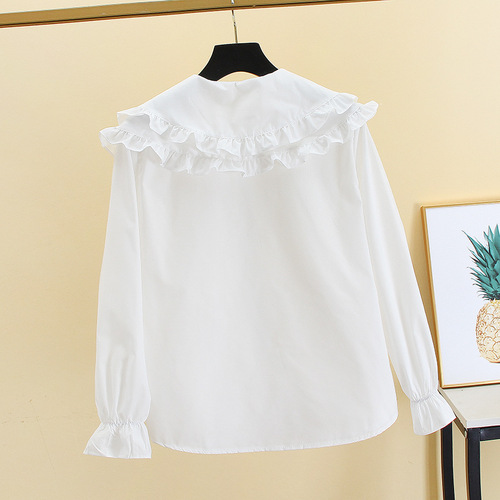 Girls 'spring and autumn shirts, new Korean style long-sleeved white shirts, children's double-layer doll collar, base matching top