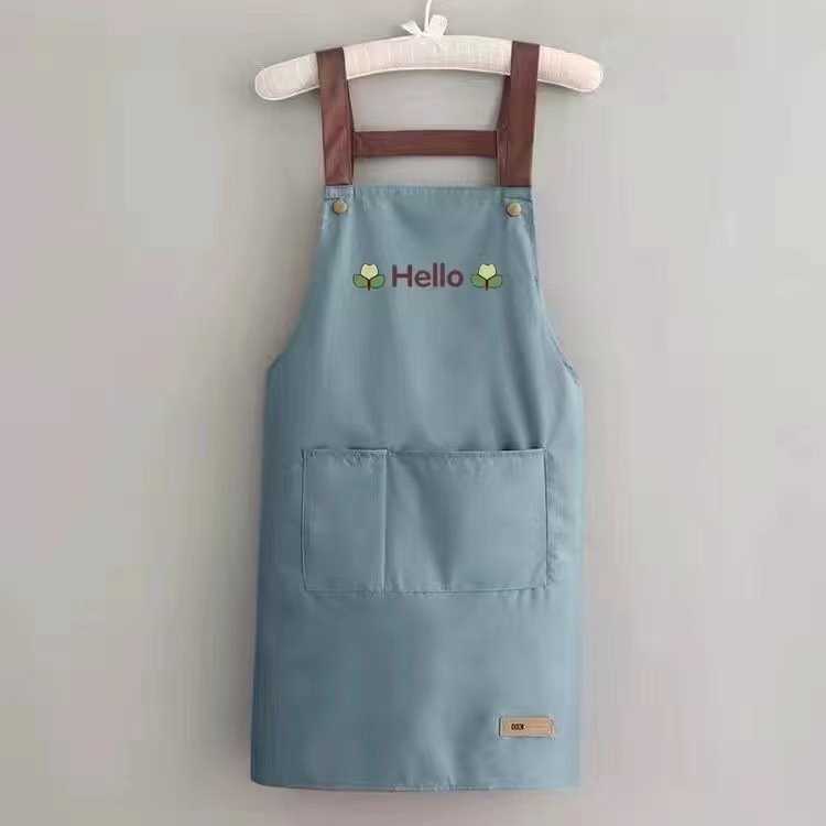 2022 Apron Household Kitchen Waterproof Oil-Proof Work Clothes Printed Logo Printing Female Summer Thin Dining Apron