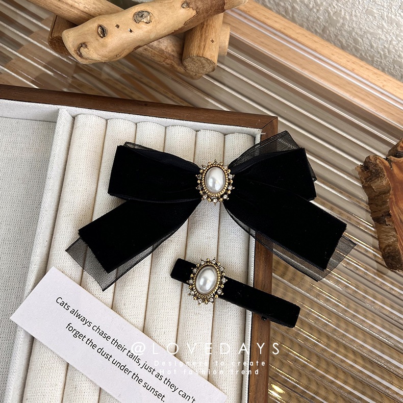 Mode Bogenknoten Tuch Inlay Künstliche Perlen Strasssteine Haarklammer 1 Stück display picture 1
