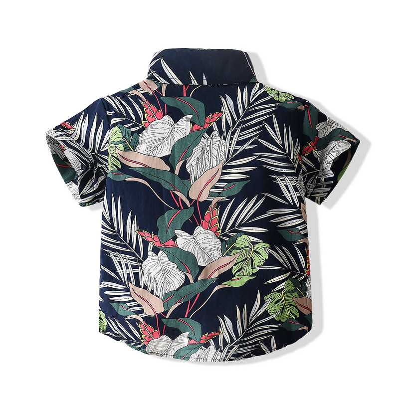 Amazon Comercio exterior transfronterizo ropa para niños 2023 Verano nuevo estilo europeo y americano Camisa de algodón floral tropical de solapa de manga corta para niños