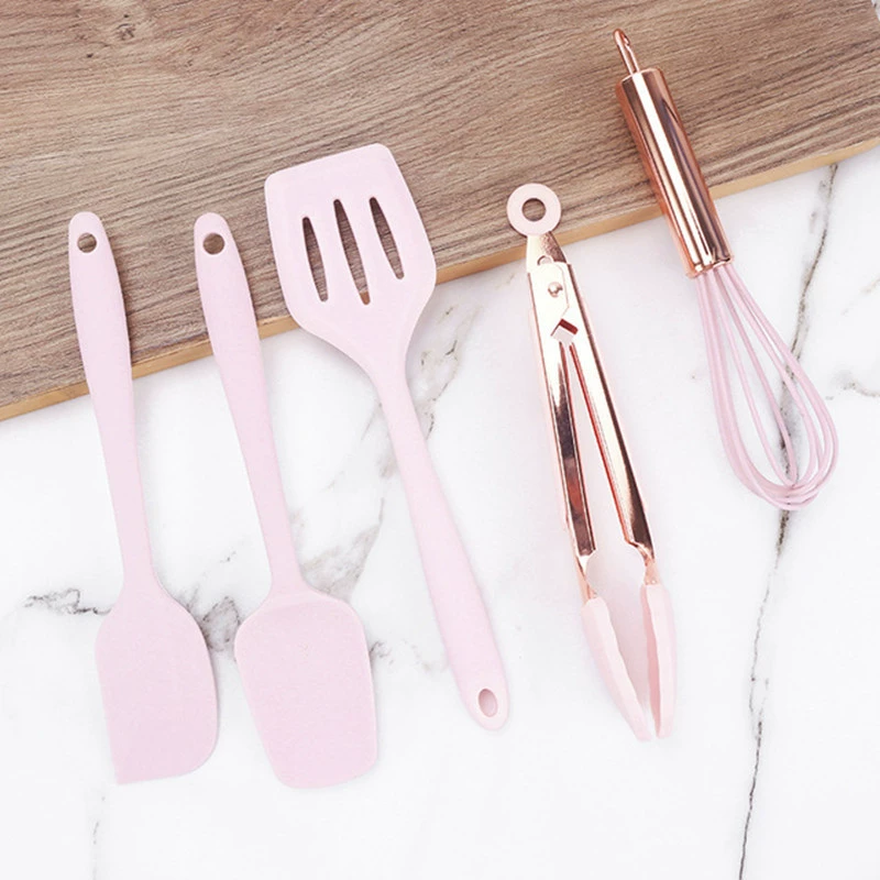 Small silicone kitchenware, golden children's set contains rose, scraper