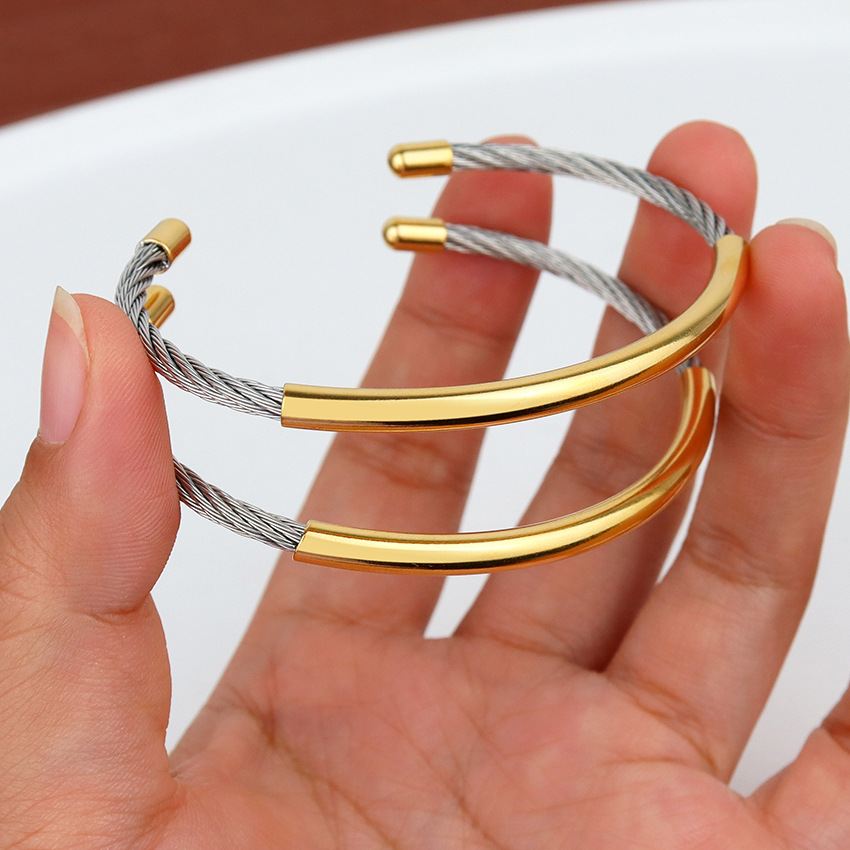 13g Weight Bangle Classification Daily Occasion Retro Color Block Stainless Steel Patchwork Bangle