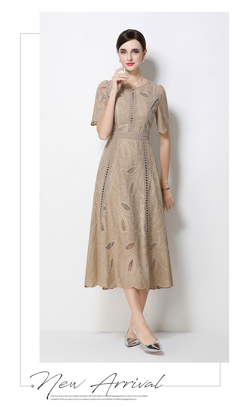 Đầm maxi nữ thắt eo cổ điển Pháp ren thêu họa tiết tay ngắn — màu đen, xanh nhạt, màu hồng, Xanh da trời nhạtcolor chi tiết 47