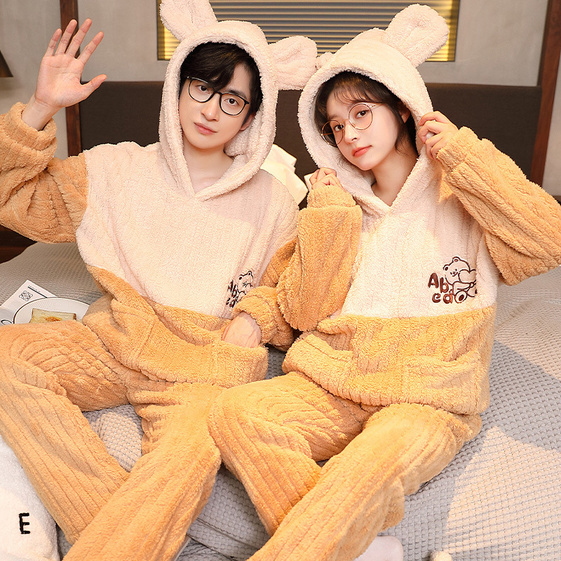 Lovers money pajamas Autumn and winter Plush thickening Hooded Teenagers Adidas keep warm Socket Home Furnishings suit