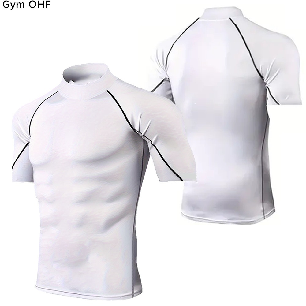 PRO nuevo cuello alto de manga corta color sólido transfronterizo explosivo hombre camiseta deportiva al aire libre chaqueta de entrenamiento