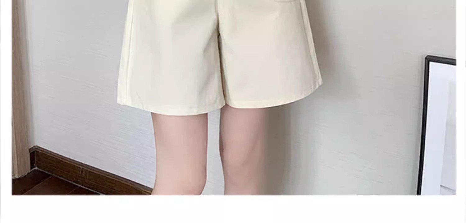Quần short nữ cạp cao ống rộng dáng suông dài ngang đùi kiểu Hồng Kông — Màu đen chi tiết 14