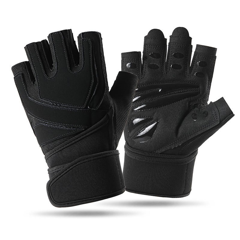 Guantes de gimnasio medio dedo entrenamiento de gimnasio al aire libre pull-up halteres levantamiento de pesas alargar guantes de muñeca