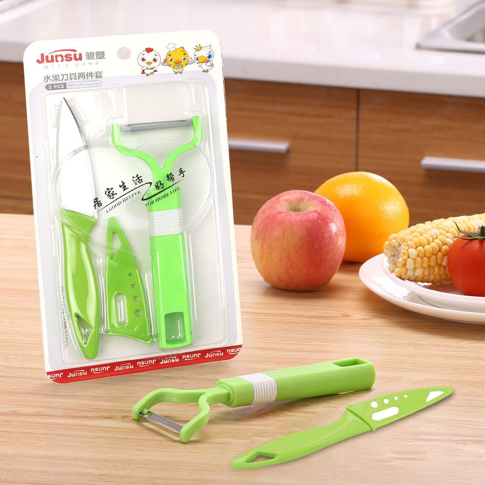 Gadget de cocina pelador de acero inoxidable cuchillo de fruta de plástico melón cepilladora Juego de 2 piezas