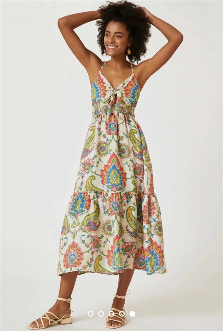 printed backless high waist sleeveless hollow dress NSFH130523