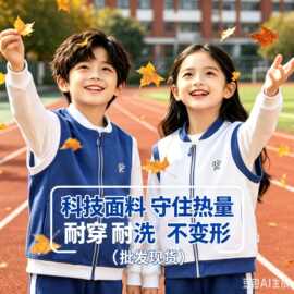 深圳小学生校服背心马夹亲子儿童加绒特级版小学生蓝白校服春秋