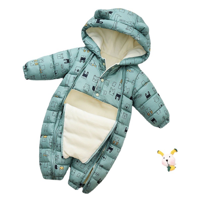 Recién nacido nuevo mono niños y niñas Salida de invierno abajo ropa acolchada de algodón forrada de lana engrosada ropa acolchada de algodón mameluco